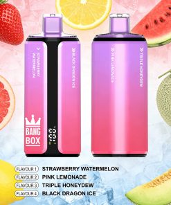 Bang Box 160000 160K Puffs 4 In 1 Flavors Rechargeable LED Display Disposable Vape in Strawberry Watermelon & Pink Lemonade & Triple Honeydew & Black