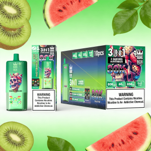Bang Box 80000 (80 000 caladas), 3 sabores en 1, vaporizador desechable recargable con pantalla LED, en los sabores sandía helada, helado de fresa y triple melón