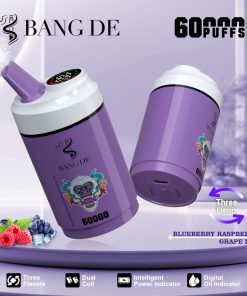 Bang DE 60000 60k Puffs 3 in 1 Flavors Rechargeable LCD Display Disposable Vape in Blueberry Raspberry & Grape Ice flavor