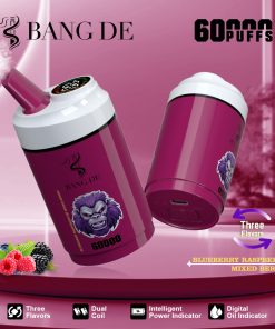 Bang DE 60000 60k Puffs 3 in 1 Flavors Rechargeable LCD Display Disposable Vape in Blueberry Raspberry & Mixed Berry flavor