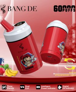 Bang DE 60000 60k Puffs 3 in 1 Flavors Rechargeable LCD Display Disposable Vape in Red Bull & Strawberry Banana flavor