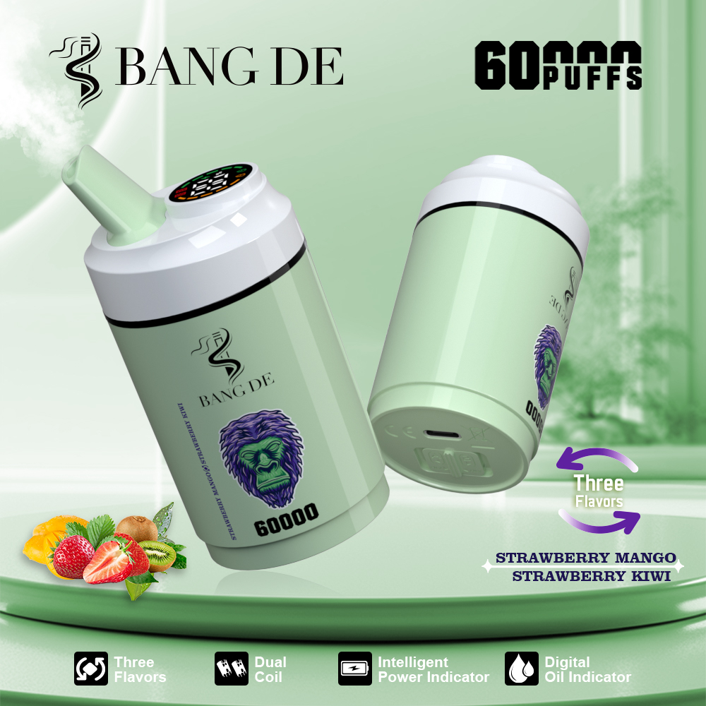 Bang DE 60000 60k Puffs 3 in 1 Flavors Rechargeable LCD Display Disposable Vape in Strawberry Mango & Strawberry Kiwi flavor