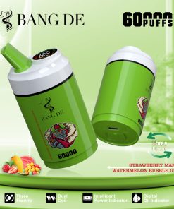 Bang DE 60000 60k Puffs 3 in 1 Flavors Rechargeable LCD Display Disposable Vape in Strawberry Mango & Watermelon Bubble Gum flavor