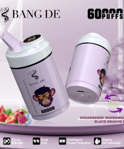 Bang DE 60000 60k Puffs 3 in 1 Flavors Rechargeable LCD Display Disposable Vape in Strawberry Watermelon & Black Dragon Ice flavor