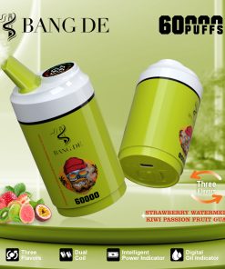Bang DE 60000 60k Puffs 3 in 1 Flavors Rechargeable LCD Display Disposable Vape in Strawberry Watermelon & Kiwi Passion Fruit Guava flavor