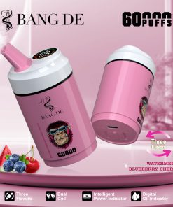 Bang DE 60000 60k Puffs 3 in 1 Flavors Rechargeable LCD Display Disposable Vape in Watermelon Ice & Blueberry Cherry flavor