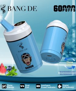 Bang DE 60000 60k Puffs 3 in 1 Flavors Rechargeable LCD Display Disposable Vape in Watermelon Ice & Blueberry Mint flavor