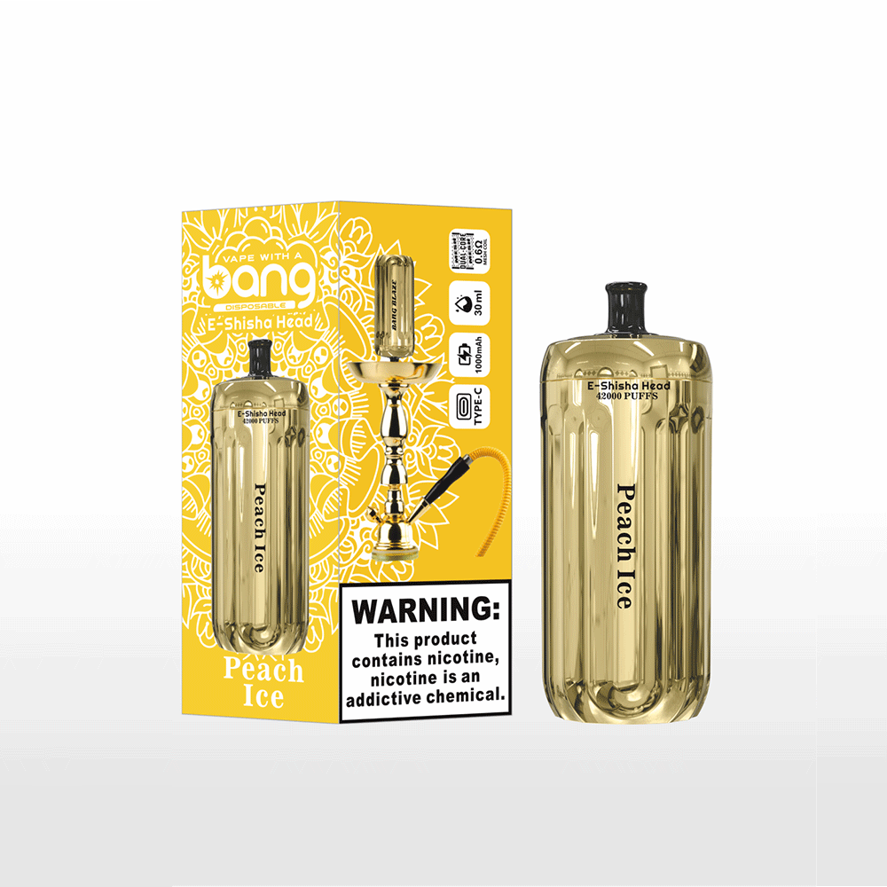 Bang E-Shisha Head 42000 42K Puffs Gold LED Display Disposable Vape in bang e shisha head 42000 peach ice flavor