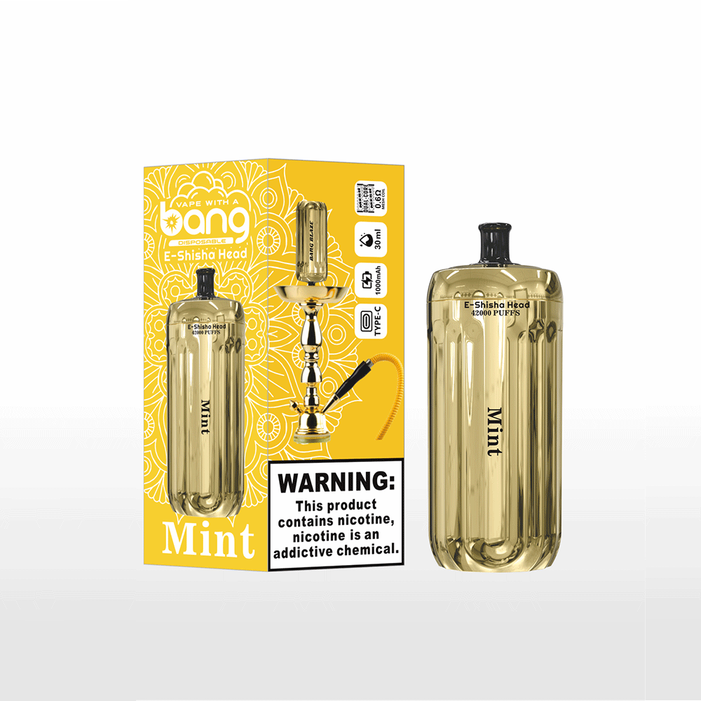 Bang E-Shisha Head 42000 42K Puffs Gold LED Display Disposable Vape in Mint flavor
