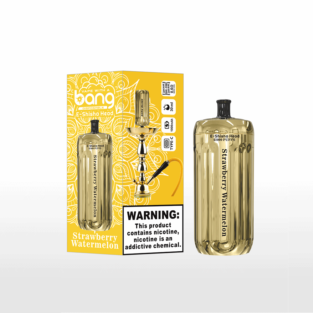 Bang E-Shisha Head 42000 42K Puffs Gold LED Display Disposable Vape in Strawberry Watermelon flavor