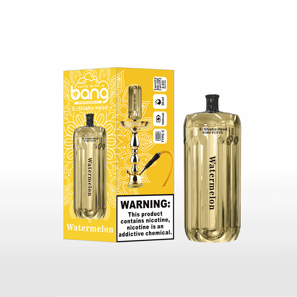 Bang E-Shisha Head 42000 42K Puffs Gold LED Display Disposable Vape in Watermelon flavor