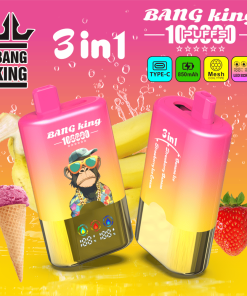 Bang King 100000 100K Puffs 3 In 1 Flavors Rechargeable LED Display Disposable Vape in Banana Ice / Strawberry Banana / Strawberry Ice Cream flavor