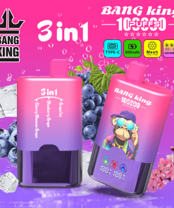 Bang King 100000 100K Puffs 3 In 1 Flavors Rechargeable LED Display Disposable Vape in Grape Ice / Blueberry Grape / Cherry Blossom Grape flavor