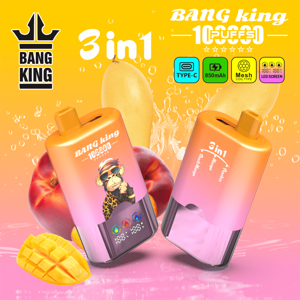 Bang King 100000 100K Puffs 3 In 1 Flavors Rechargeable LED Display Disposable Vape in Peach / Mango / Peach Mango flavor