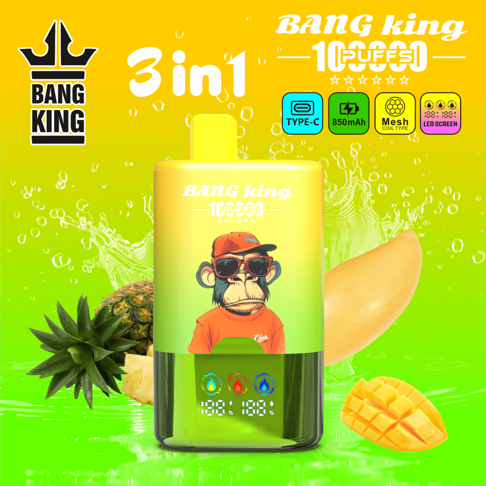 Bang King 100000 100K Puffs 3 In 1 Flavors Rechargeable LED Display Disposable Vape in Pineapple / Mango / Pineapple Mango flavor