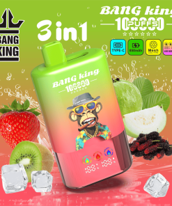 Bang King 100000 100K Puffs 3 In 1 Flavors Rechargeable LED Display Disposable Vape in Strawberry Kiwi / Kiwi Guava / Black Dragon Ice flavor