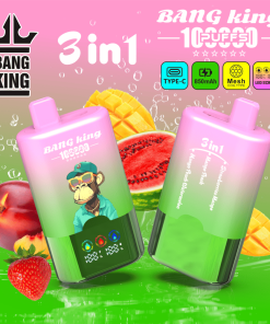 Bang King 100000 100K Puffs 3 In 1 Flavors Rechargeable LED Display Disposable Vape in Strawberry Mango / Mango Peach / Mango Peach Watermelon flavor