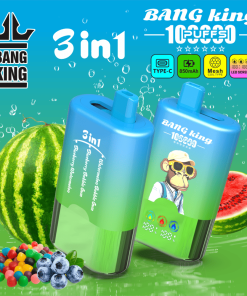 Bang King 100000 (100.000 boccate) – Sigaretta elettronica usa e getta 3 in 1 con display LED ricaricabile, nei gusti Anguria e Gomma da masticare / Mirtillo e Gomma da masticare / Mirtillo e Anguria