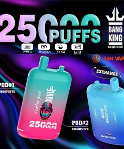 Bang King 25.000 Züge 0,1 % 3 % 3,1 % 5,1 % Nikotin – Einweg-Vape-Pod mit doppelter Füllmenge