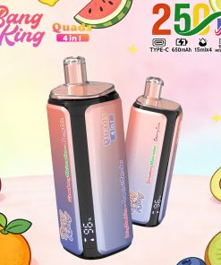 Bang King 250000 250K Puffs 4 In 1 Flavors Rechargeable LED Display Disposable Vape in Strawberry Watermelon & Cherry Cola & Juicy Peach Ice & Grapefruit