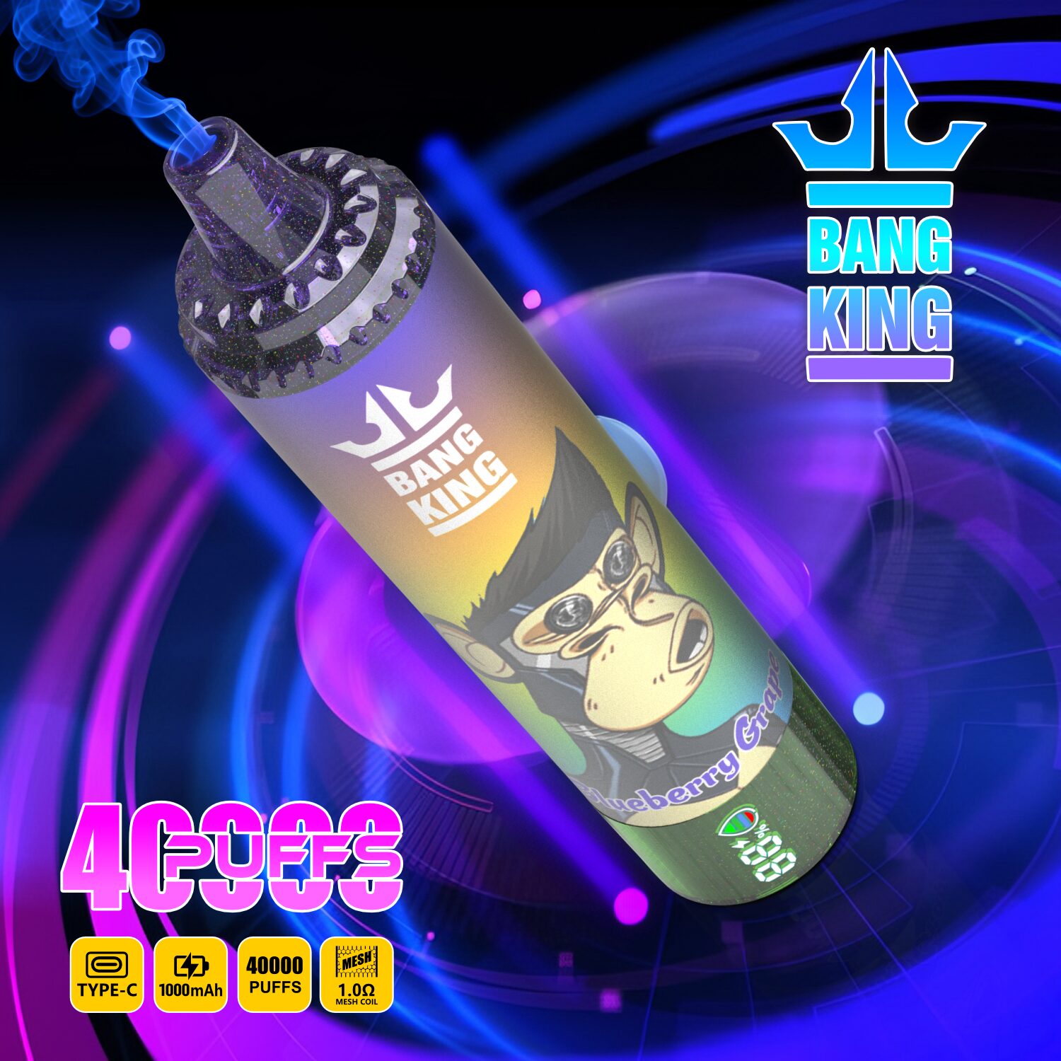 Bang King Tornado 40000 40K Puffs LED Display Edition Disposable in Blueberry Grape flavor