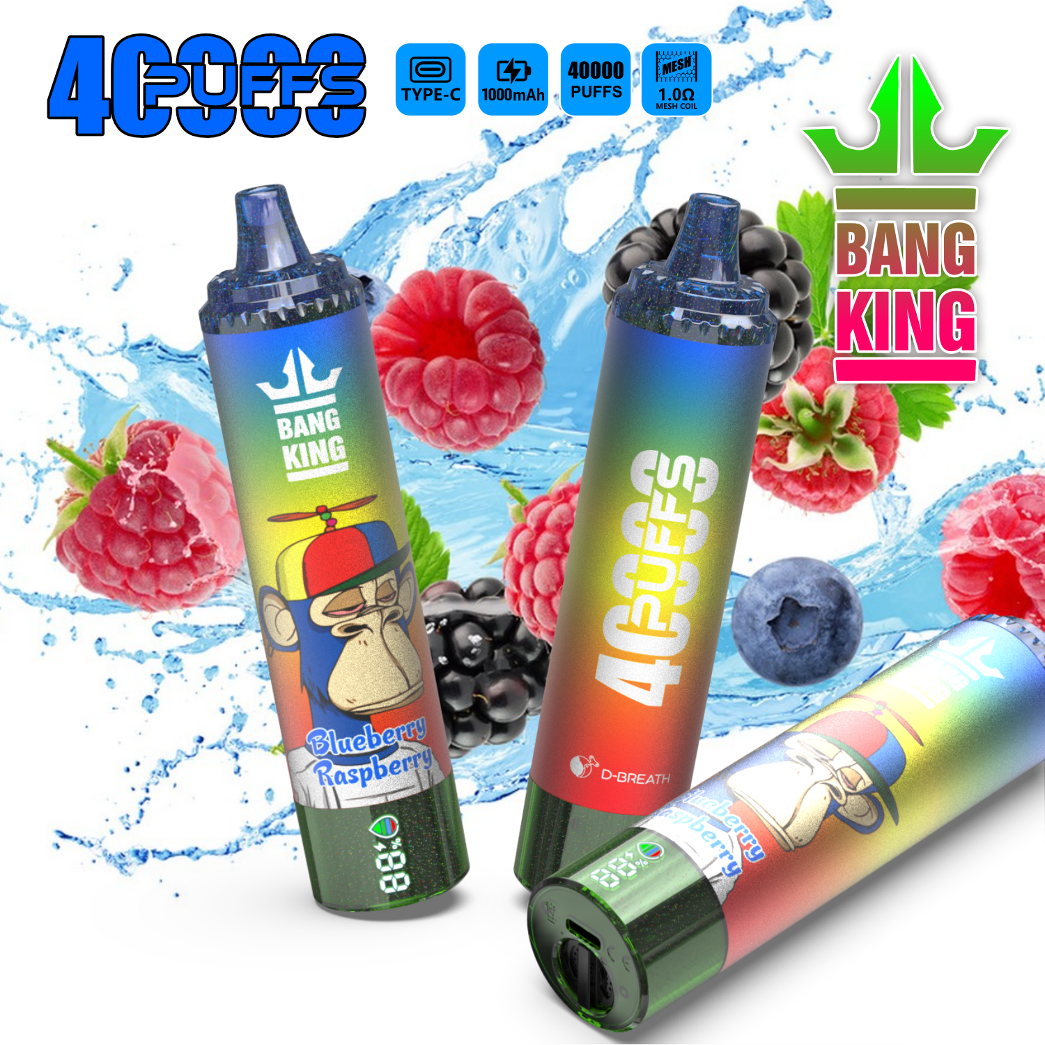 Bang King Tornado 40000 40K Puffs LED Display Edition Disposable in Blueberry Raspberry flavor