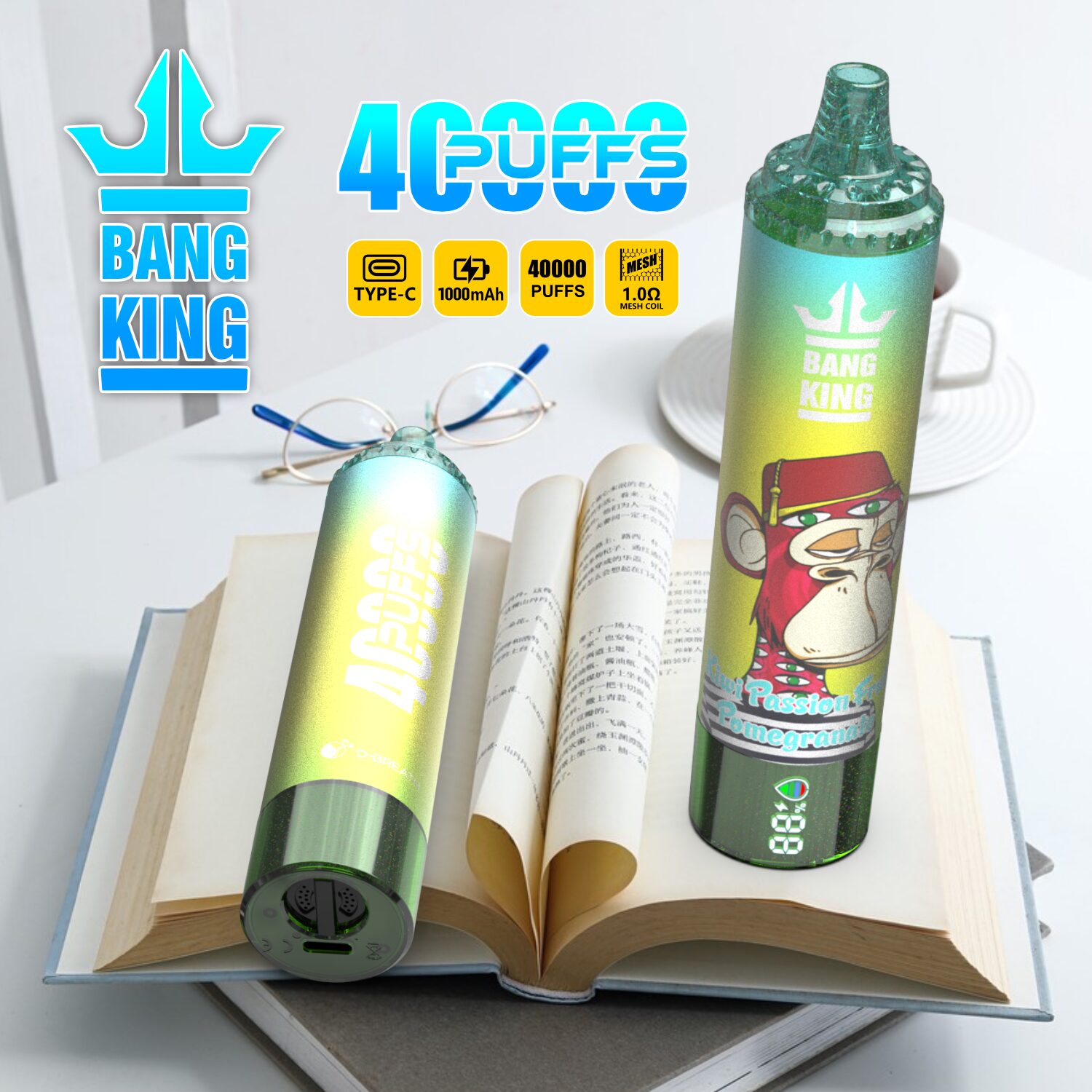 Bang King Tornado 40000 40K Puffs LED Display Edition Disposable in Kiwi Passion Fruit Pomegranate flavor