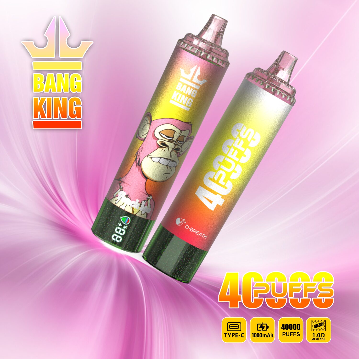 Bang King Tornado 40000 40K Puffs LED Display Edition Disposable in Peach Ice flavor