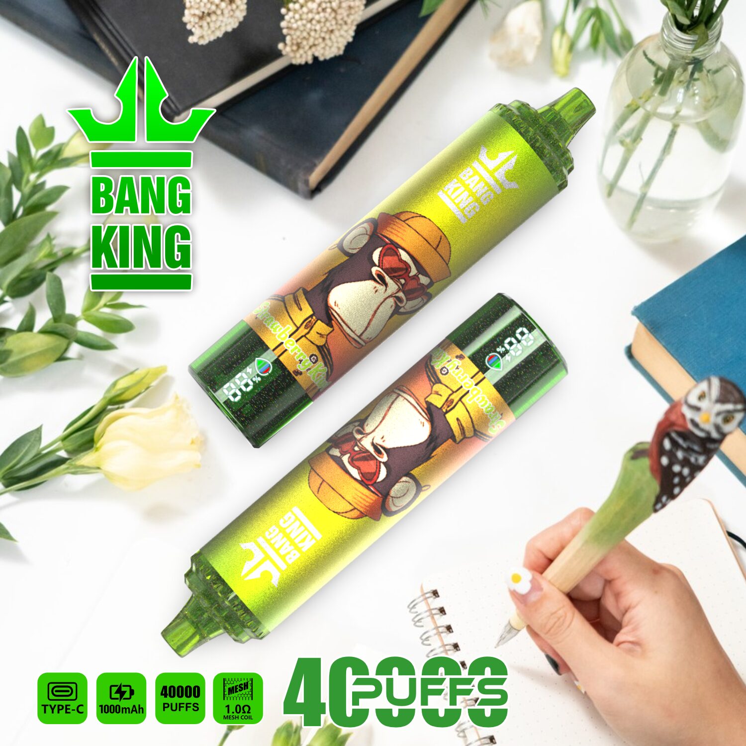 Bang King Tornado 40000 40K Puffs LED Display Edition Disposable in Strawberry Kiwi flavor