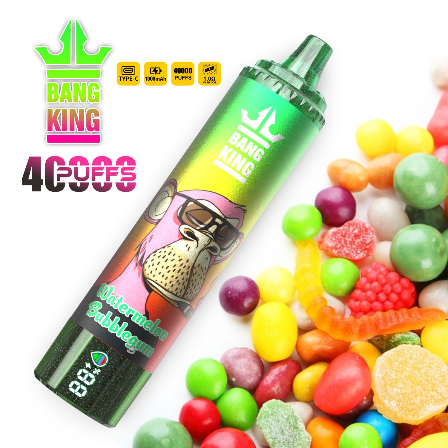 Bang King Tornado 40000 40K Puffs LED Display Edition Disposable in Watermelon Bubblegum flavor
