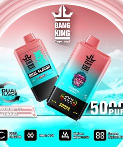 Bang King 50000 50k Puffs 2% 3% 5% Nicotine Double Taste LCD Display Disposable Vape in Blueberry Ice / Peach Ice flavor