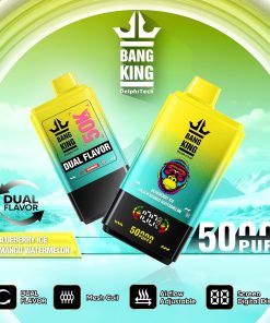 Bang King 50000 50k Puffs 2% 3% 5% Nicotine Double Taste LCD Display Disposable Vape in Blueberry Ice / Peach Mango Watermelon flavor