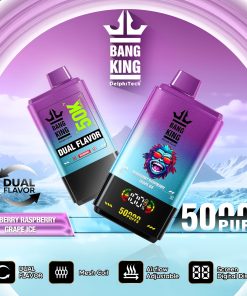 Bang King 50000 50k Puffs 2% 3% 5% Nicotine Double Taste LCD Display Disposable Vape in Blueberry Raspberry / Grape Ice flavor