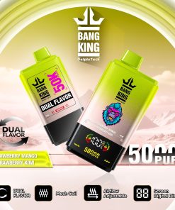 Bang King 50000 50k Puffs 2% 3% 5% Nicotine Double Taste LCD Display Disposable Vape in Strawberry Mango / Strawberry Kiwi flavor