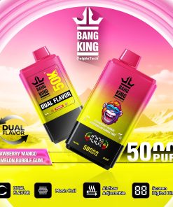 Bang King 50000 50k Puffs 2% 3% 5% Nicotine Double Taste LCD Display Disposable Vape in Strawberry Mango / Watermelon Bubble Gum flavor
