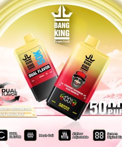 Bang King 50000 50k Puffs 2% 3% 5% Nicotine Double Taste LCD Display Disposable Vape in Strawberry Watermelon / Black Dragon Ice flavor
