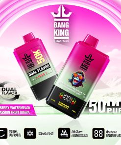 Bang King 50000 50k Puffs 2% 3% 5% Nicotine Double Taste LCD Display Disposable Vape in Strawberry Watermelon / Kiwi Passion Fruit Guava flavor