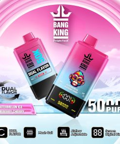 Bang King 50000 50k Puffs 2% 3% 5% Nicotine Double Taste LCD Display Disposable Vape in Watermelon / Blueberry Cherry flavor