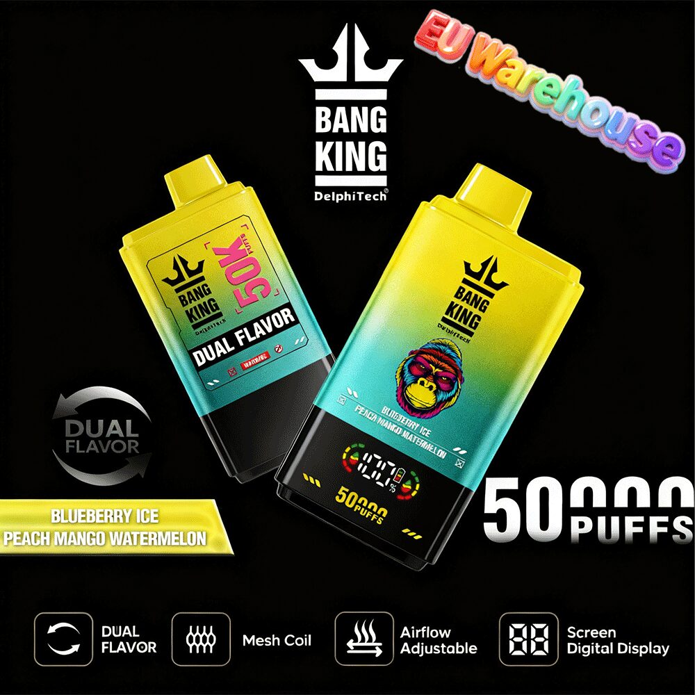 Bang King 50000 50k Puffs Dual Flavors LED Display Disposable Vape EU Warehouse in Blueberry Ice & Peach Mango Watermelon flavor