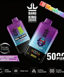 Bang King 50000 50k Puffs Dual Flavors LED Display Disposable Vape EU Warehouse in Blueberry Raspberry & Grape Ice flavor
