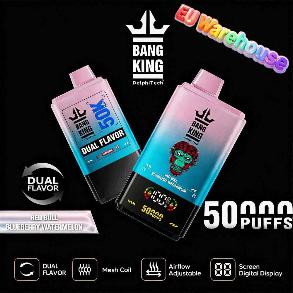 Bang King 50000 50k Puffs Dual Flavors LED Display Disposable Vape EU Warehouse in Red Bull & Blueberry Watermelon flavor