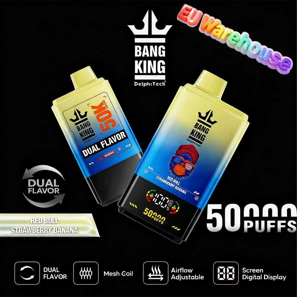 Bang King 50000 50k Puffs Dual Flavors LED Display Disposable Vape EU Warehouse in Red Bull & Strawberry Banana flavor