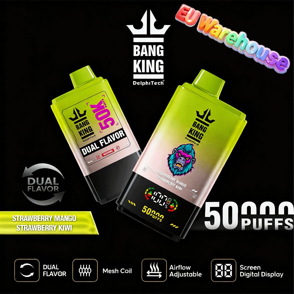 Bang King 50000 50k Puffs Dual Flavors LED Display Disposable Vape EU Warehouse in Strawberry Mango & Strawberry Kiwi flavor
