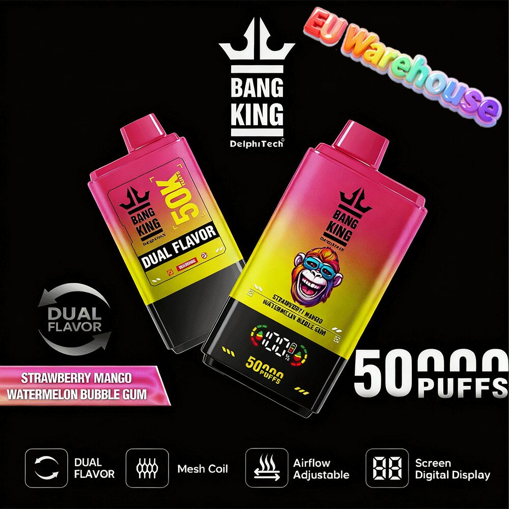 Bang King 50000 50k Puffs Dual Flavors LED Display Disposable Vape EU Warehouse in Strawberry Mango & Watermelon Bubble Gum flavor