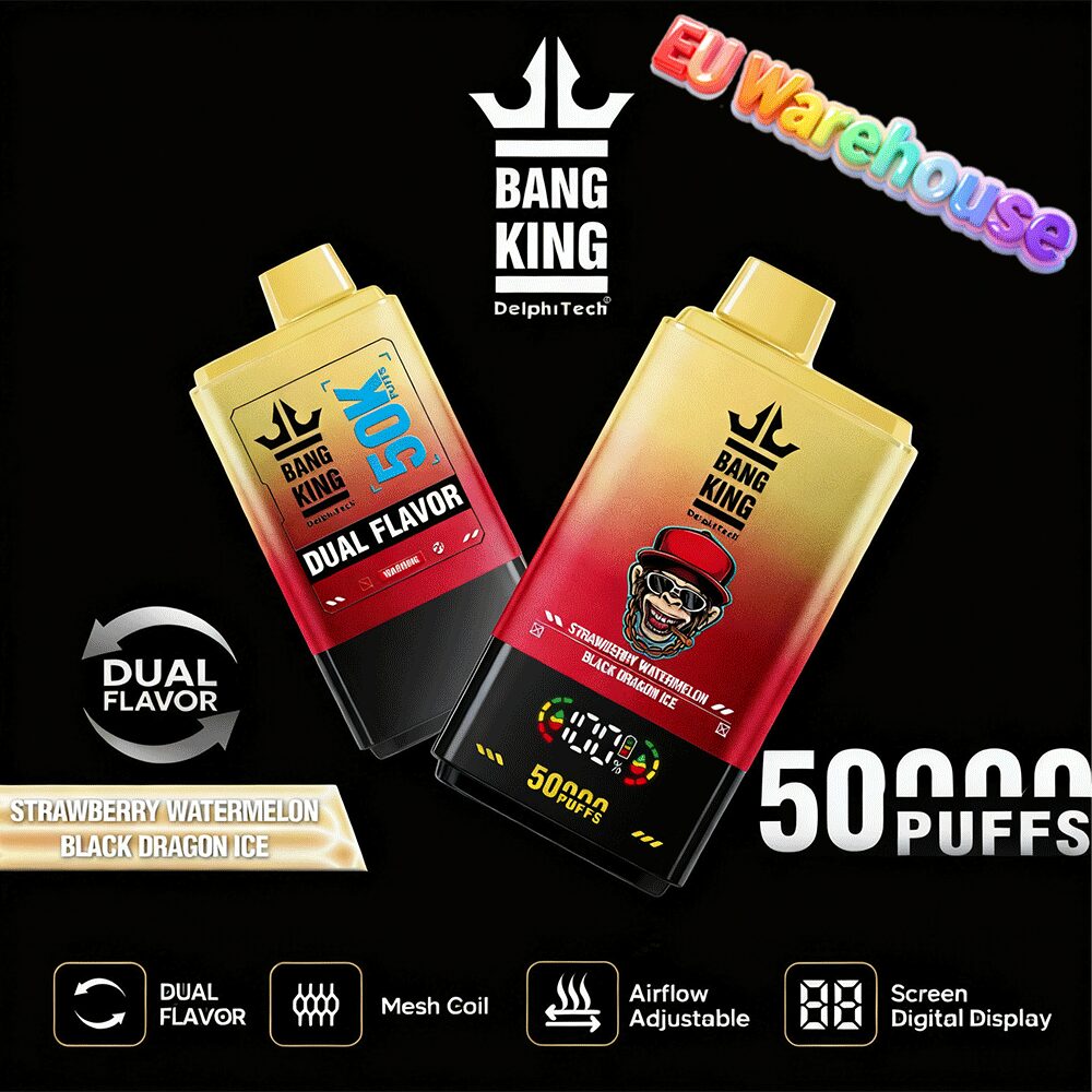 Bang King 50000 50k Puffs Dual Flavors LED Display Disposable Vape EU Warehouse in Strawberry Watermelon & Black Dragon Ice flavor