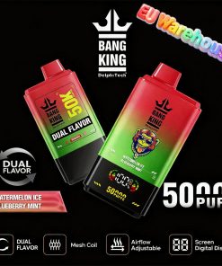 Bang King 50000 50k Puffs Dual Flavors LED Display Disposable Vape EU Warehouse in Watermelon Ice & Blueberry Mint flavor