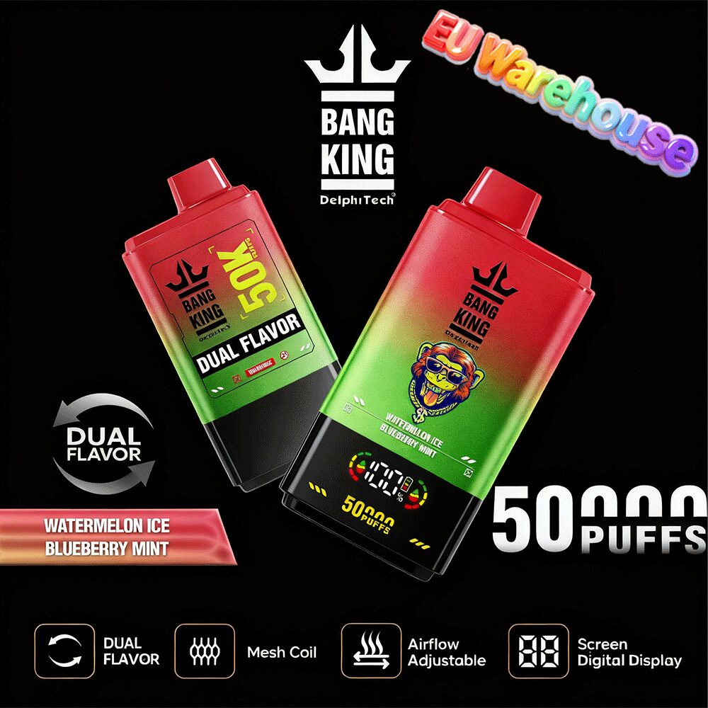 Bang King 50000 50k Puffs Dual Flavors LED Display Disposable Vape EU Warehouse in Watermelon Ice & Blueberry Mint flavor