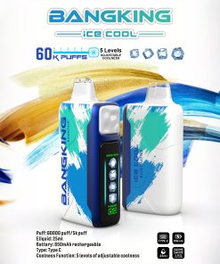 Bang King Ice Cool 60000 60K Puffs Adjustable Ice level LED Display Disposable Vape in Blue Razz Ice flavor