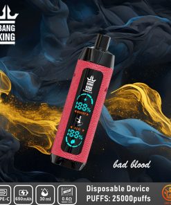 Bang King Shisha 25000 (25.000 boccate) con display LED, in pelle, usa e getta, gusto Bad Blood