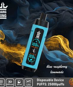 Bang King Shisha 25000 (25.000 boccate) con display LED, in pelle, usa e getta, al gusto di lampone blu e limone